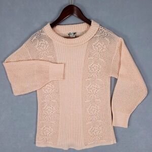 Savion by Sydney Feuer Sweater Women's 10 Peach Pointelle Ribbed Knit USA Made